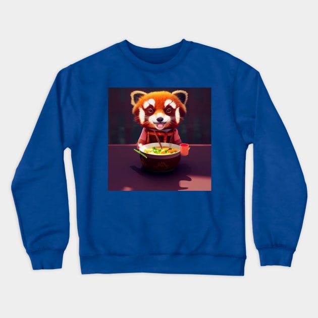 Kawaii Red Panda Eating Ramen Crewneck Sweatshirt by Grassroots Green